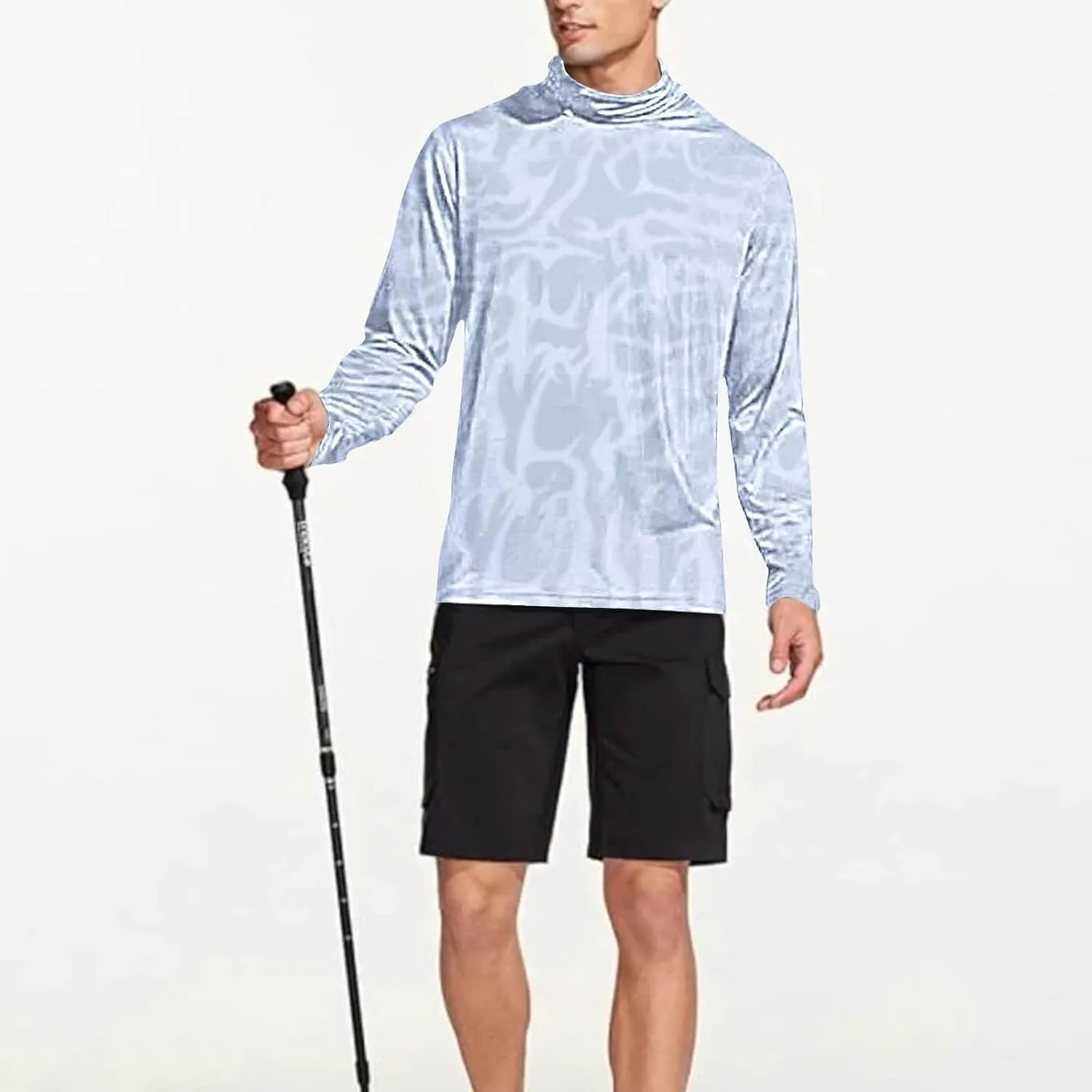 Men's UPF 50  Sun Protection Hoodie with Mask Long Sleeve Rash Guards UV Cooling Lightweight Fishing Hiking Shirts