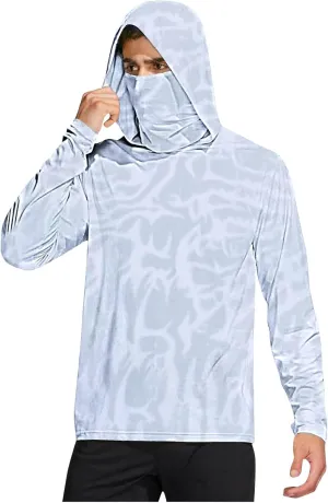 Men's UPF 50  Sun Protection Hoodie with Mask Long Sleeve Rash Guards UV Cooling Lightweight Fishing Hiking Shirts