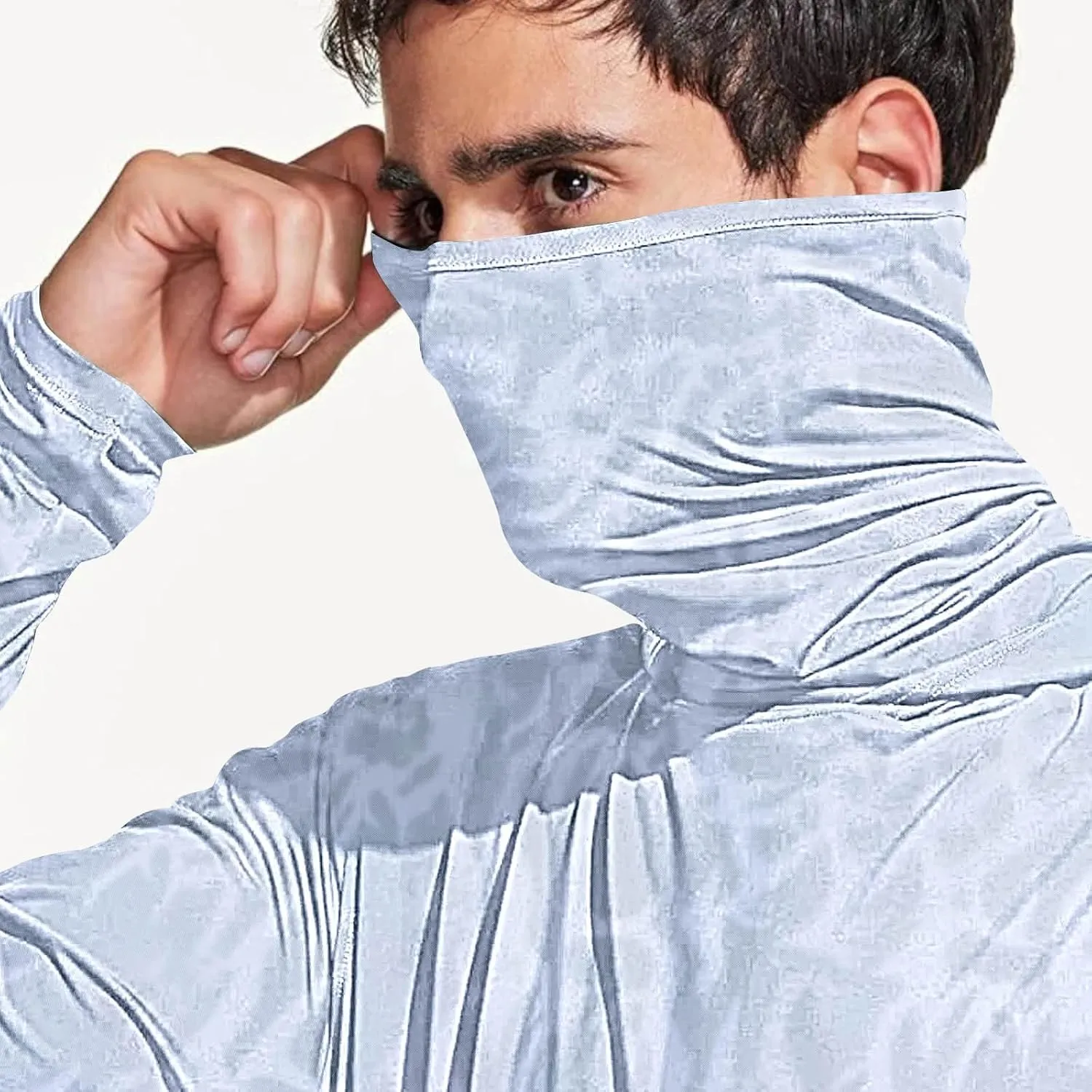 Men's UPF 50  Sun Protection Hoodie with Mask Long Sleeve Rash Guards UV Cooling Lightweight Fishing Hiking Shirts
