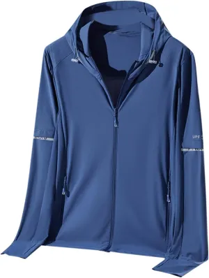 Mens UPF 50  UV Protection Jacket Lightweight Zip Top Sun Hoodie Quick Dry Outdoor Running Hiking Performance Shirt