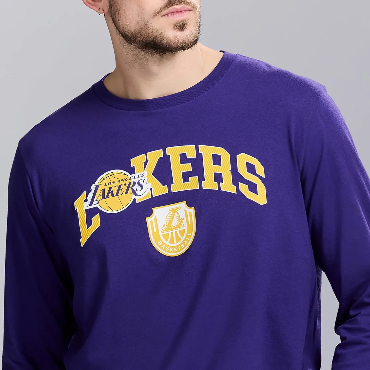 Men's X NBA Officially Licensed Graphic Long Sleeve Lightweight Crew Neck Cotton Team T-Shirt