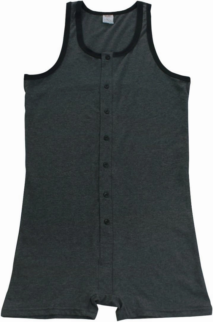 Mens Cotton Sleeveless Front Button One Piece Stretch Teddy Leotard Bodysuits