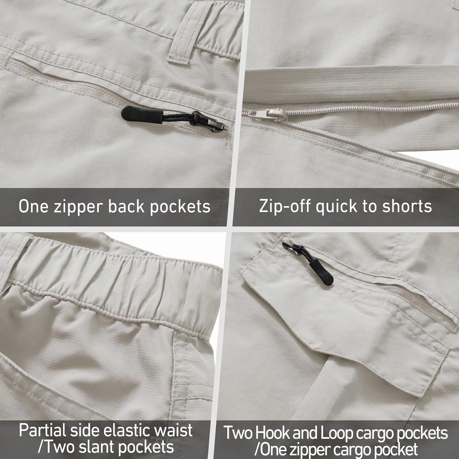 Mens Hiking Convertible Pants Quick Dry Zip Off Lightweight Cargo Fishing Work Pants Trousers with Belt