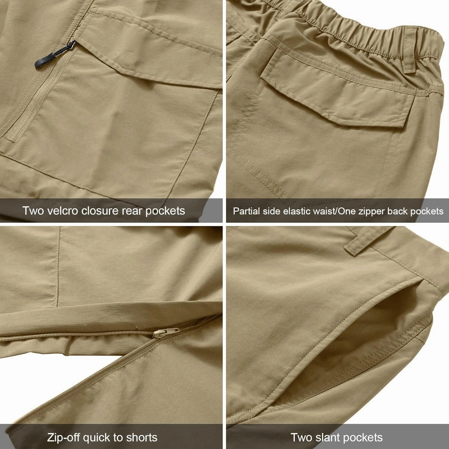 Mens Hiking Pants Quick Dry Lightweight Fishing Convertible Zip Off Safari Trousers