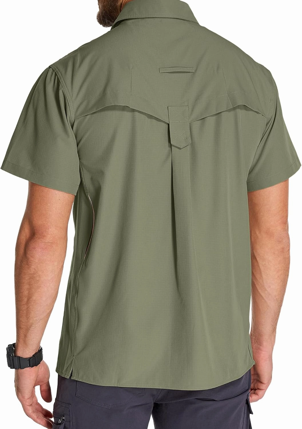 Mens UPF 50  Sun Protection Short Sleeve Quick Dry Fishing Safari Hiking Shirt with Zipper Pocket Lightweight Cooling