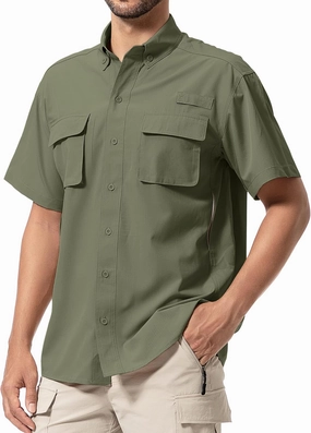 Mens UPF 50  Sun Protection Short Sleeve Quick Dry Fishing Safari Hiking Shirt with Zipper Pocket Lightweight Cooling