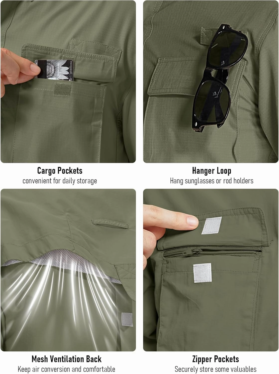 Mens UPF 50  Sun Protection Short Sleeve Quick Dry Fishing Safari Hiking Shirt with Zipper Pocket Lightweight Cooling