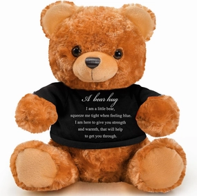 Meooeck Bear Plush Stuffed Animal Sympathy Gift with a Bear Hug Sign Clothing Hug Gift for Kids Condolences Memorial Comfort Loss of Loved One(Brown, Black)
