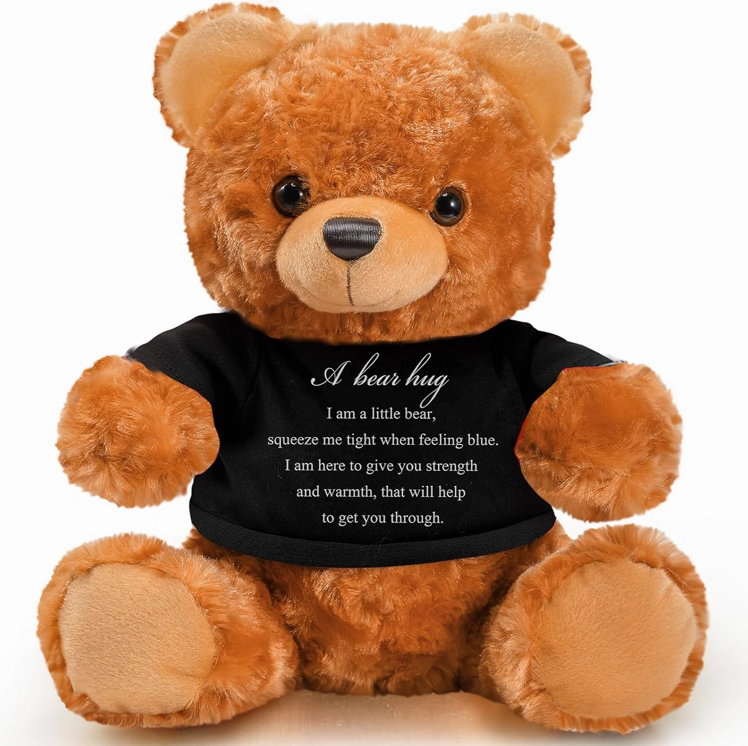 Meooeck Bear Plush Stuffed Animal Sympathy Gift with a Bear Hug Sign Clothing Hug Gift for Kids Condolences Memorial Comfort Loss of Loved One(Brown, Black)