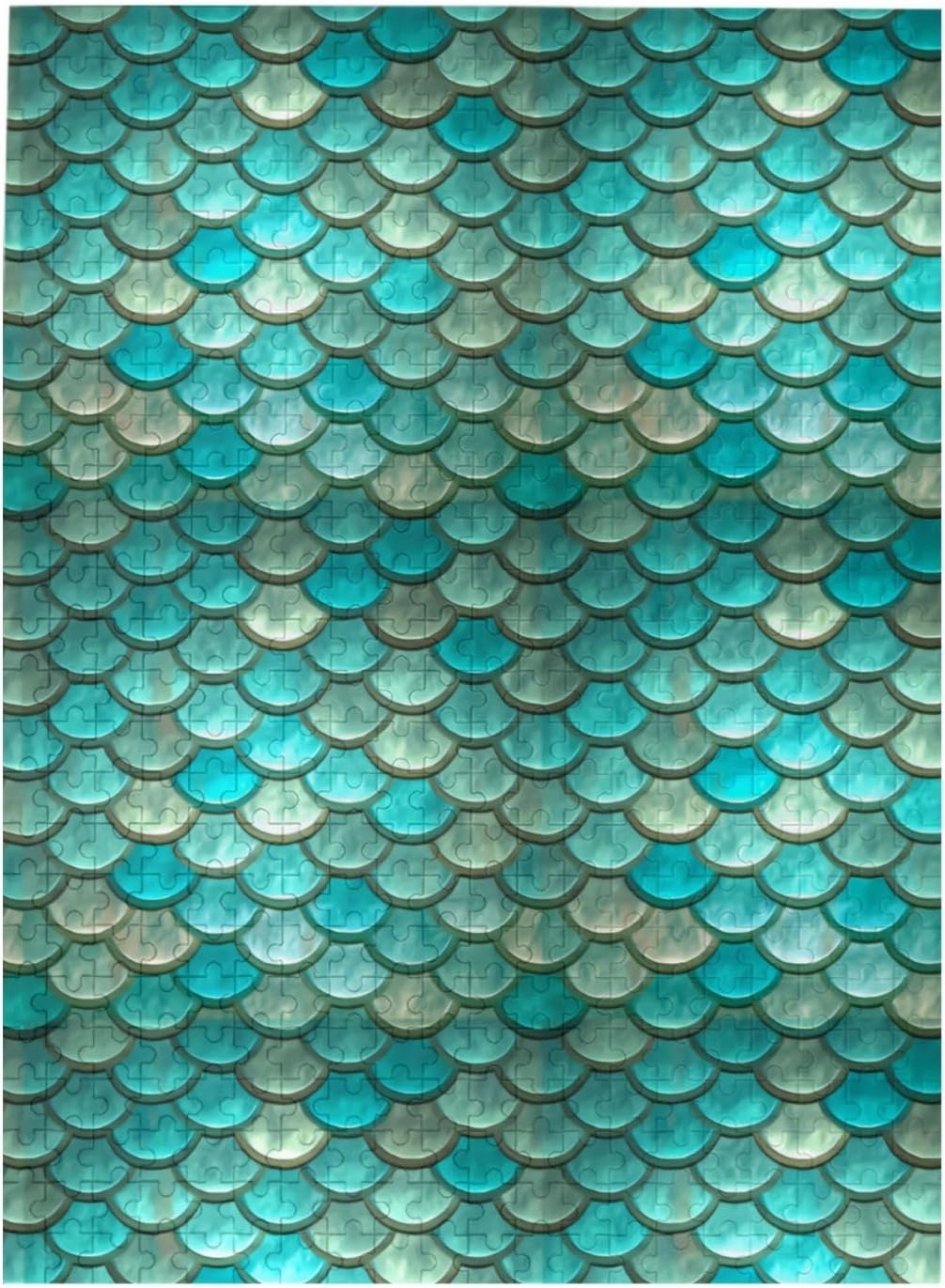 Mermaid Minty Green Fish Scales 500 Pieces of Wooden Puzzle - Vertical Natural Landscape Art, Including Plastic Storage Boxes and Reference Tables, Family Board Games, Night Activities
