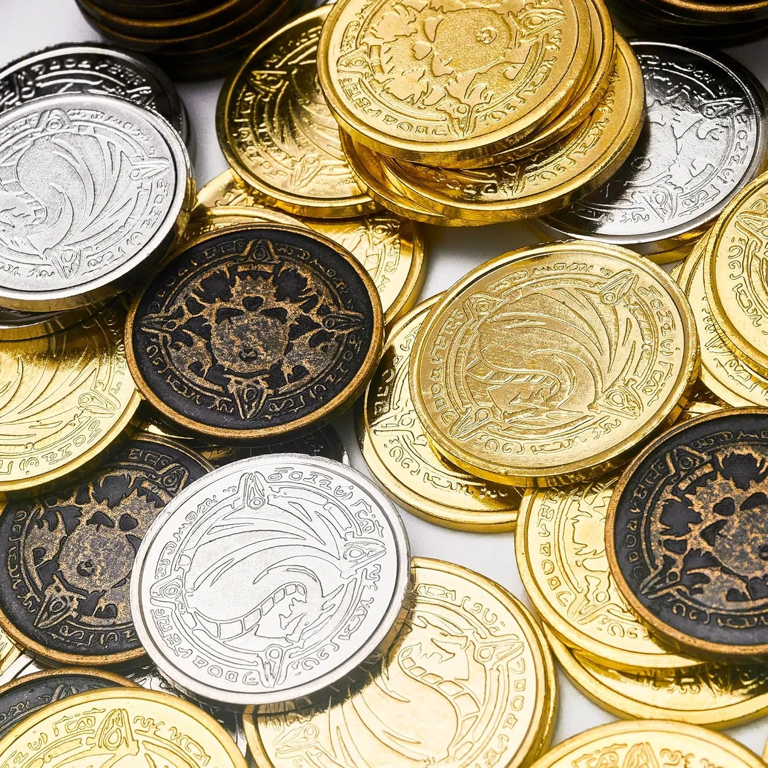 Metal Pirate Coins, 50 Pieces Lots of Toys Gold Coins for Board,for DND Props Accessories, Treasures and Treasure chests Fantasy Dragon Coinsfor RPG Tablelap