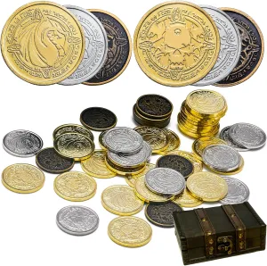 Metal Pirate Coins, 50 Pieces Lots of Toys Gold Coins for Board,for DND Props Accessories, Treasures and Treasure chests Fantasy Dragon Coinsfor RPG Tablelap