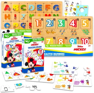 Mickey Mouse Educational Toys for Toddlers - Bundle with Educational Puzzles and Flash Cards Teaching Alphabet, Numbers, Shapes, Colors Plus Stickers, More | Mickey Mouse Learning Toys for Kids