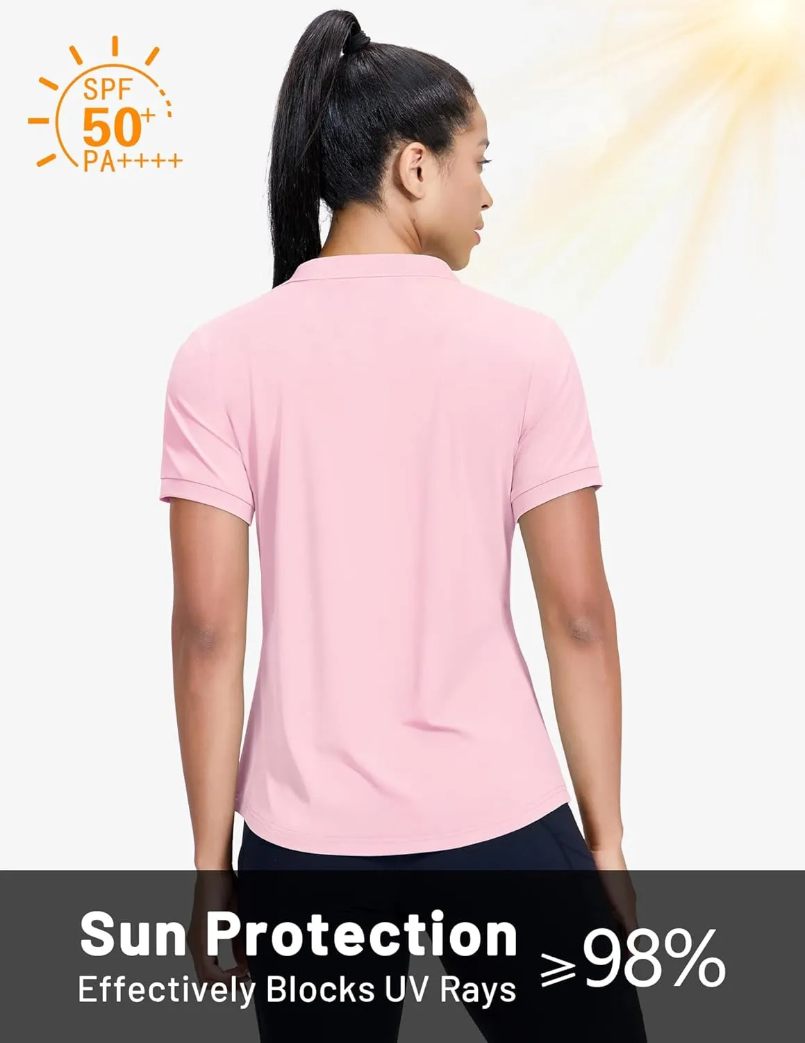 MIER V-Neck Polo Shirts for Women Short Sleeve UPF 50  Sun Protection Golf Tennis Active Stretch Collared Shirt Tops, Dry Fit