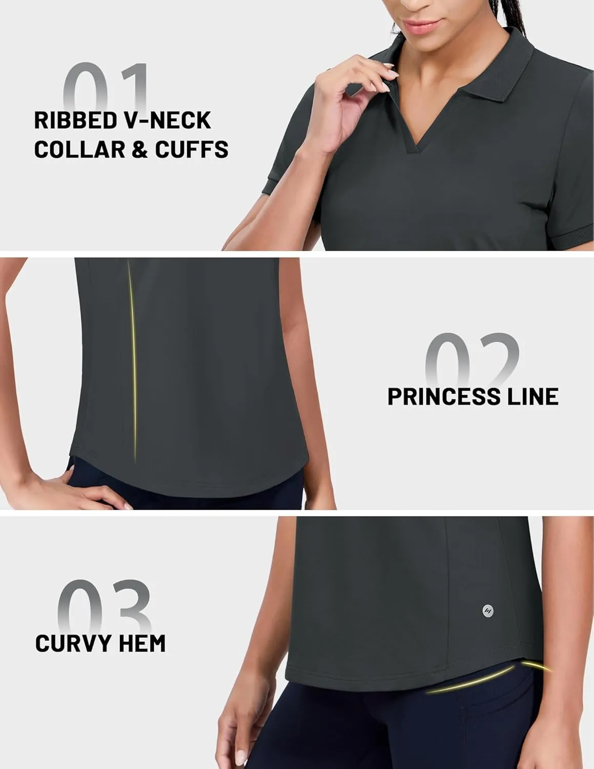 MIER V-Neck Polo Shirts for Women Short Sleeve UPF 50  Sun Protection Golf Tennis Active Stretch Collared Shirt Tops, Dry Fit