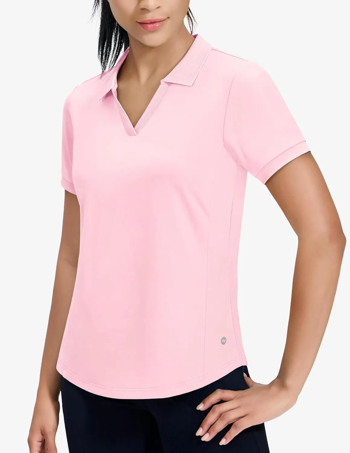 MIER V-Neck Polo Shirts for Women Short Sleeve UPF 50  Sun Protection Golf Tennis Active Stretch Collared Shirt Tops, Dry Fit