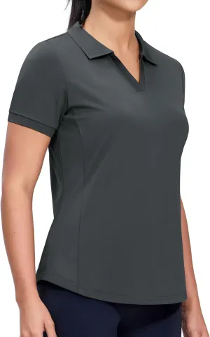 MIER V-Neck Polo Shirts for Women Short Sleeve UPF 50  Sun Protection Golf Tennis Active Stretch Collared Shirt Tops, Dry Fit