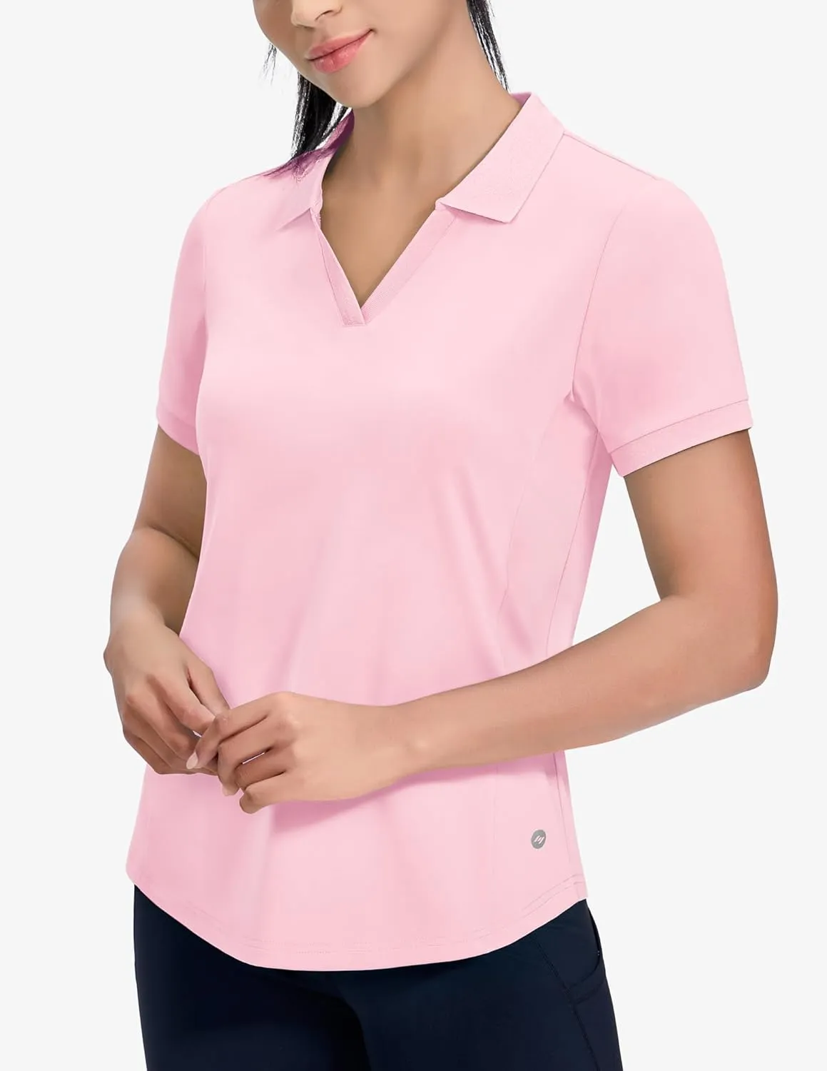 MIER V-Neck Polo Shirts for Women Short Sleeve UPF 50  Sun Protection Golf Tennis Active Stretch Collared Shirt Tops, Dry Fit