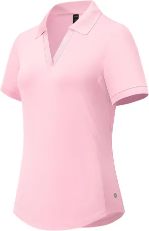 MIER V-Neck Polo Shirts for Women Short Sleeve UPF 50  Sun Protection Golf Tennis Active Stretch Collared Shirt Tops, Dry Fit