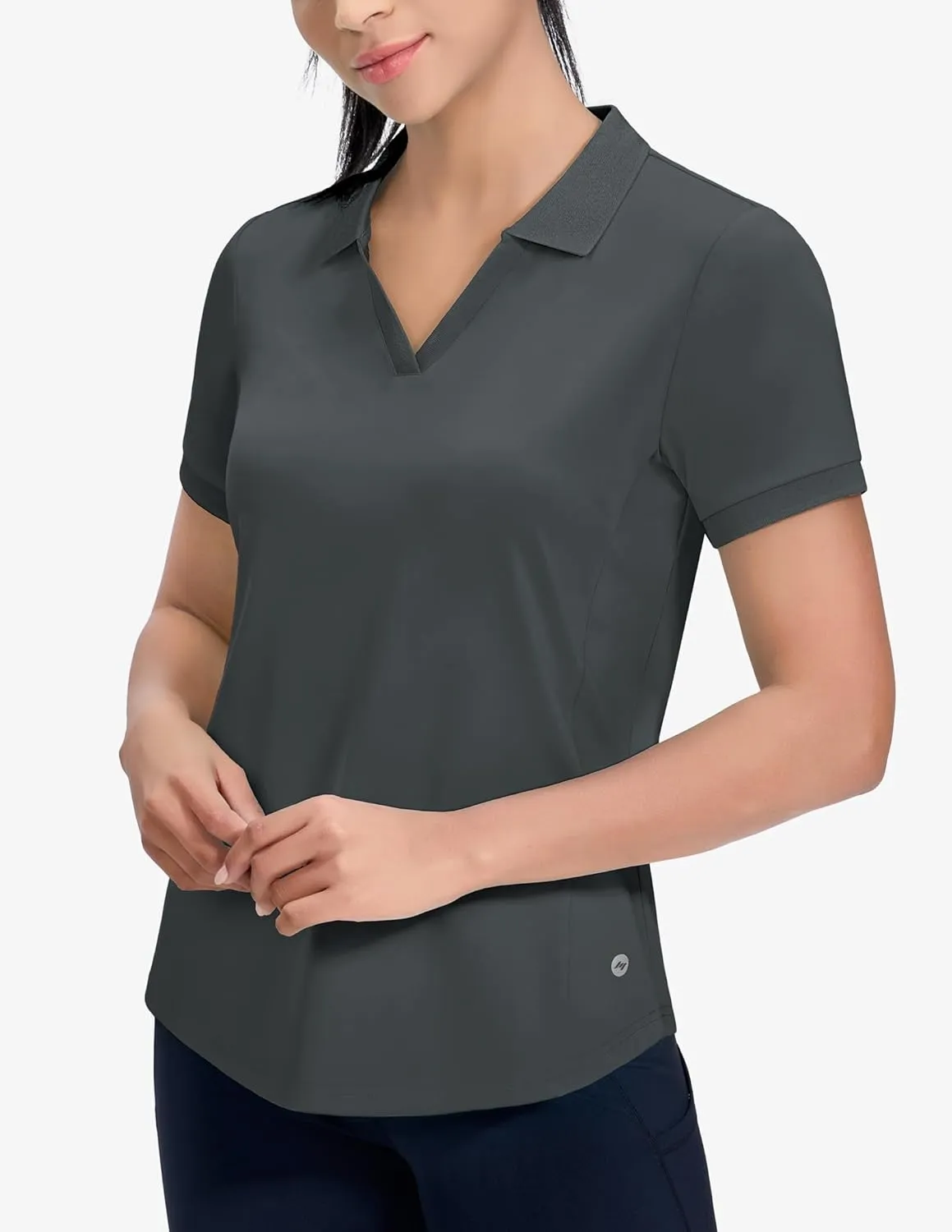 MIER V-Neck Polo Shirts for Women Short Sleeve UPF 50  Sun Protection Golf Tennis Active Stretch Collared Shirt Tops, Dry Fit