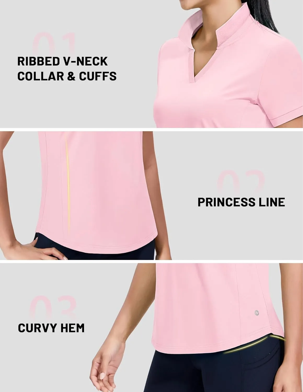 MIER V-Neck Polo Shirts for Women Short Sleeve UPF 50  Sun Protection Golf Tennis Active Stretch Collared Shirt Tops, Dry Fit