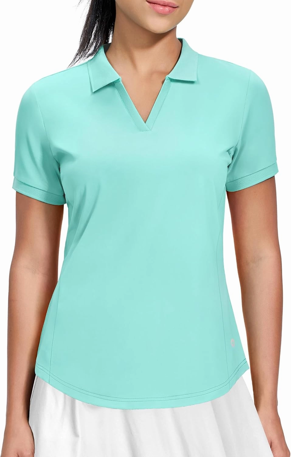 MIER V-Neck Polo Shirts for Women Short Sleeve UPF 50  Sun Protection Golf Tennis Active Stretch Collared Shirt Tops, Dry Fit