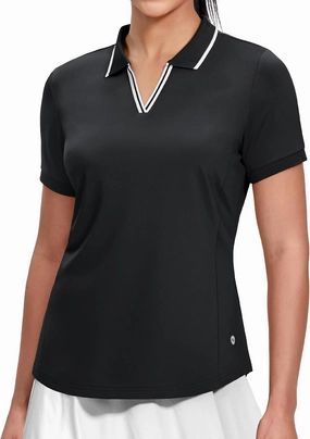 MIER V-Neck Polo Shirts for Women Short Sleeve UPF 50  Sun Protection Golf Tennis Active Stretch Collared Shirt Tops, Dry Fit