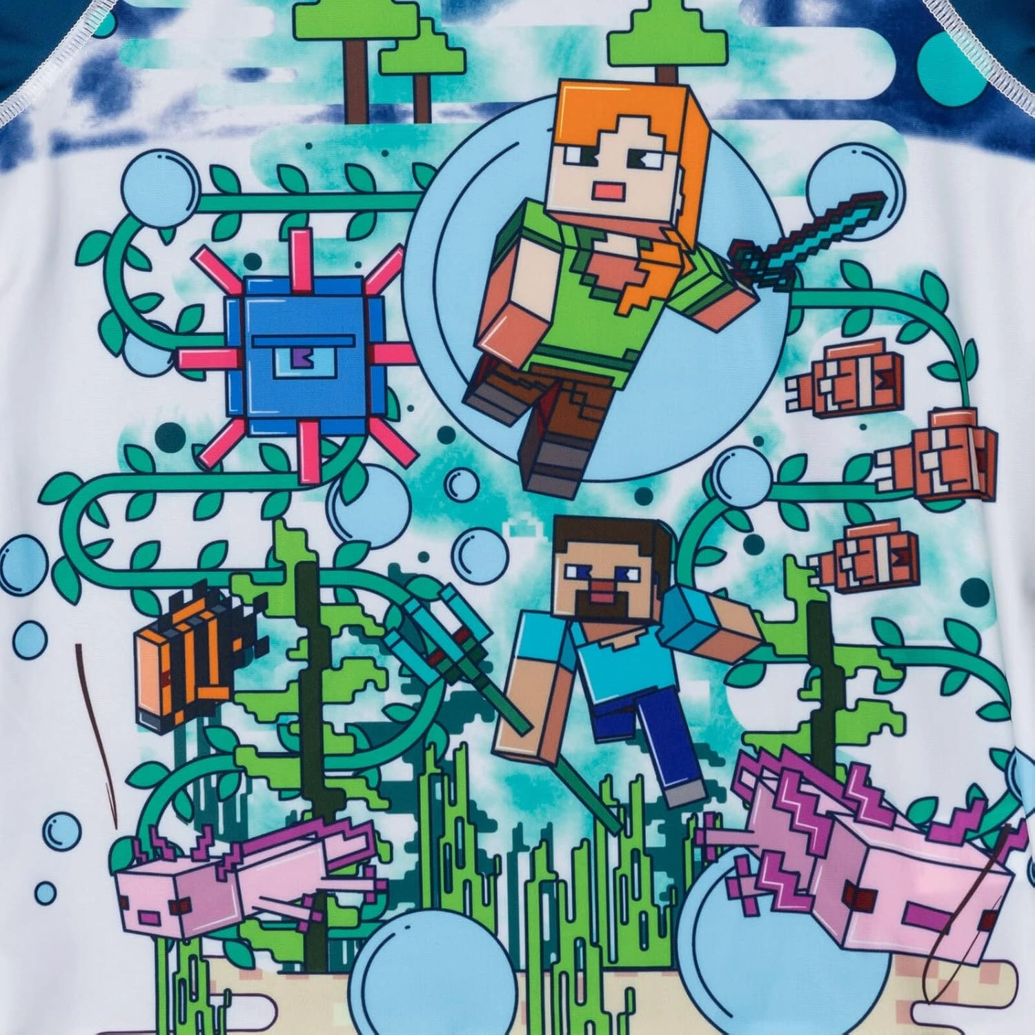 Minecraft Zombie Creeper Alex Steve Rash Guard and Swim Trunks Outfit Set Little Kid to Big Kid