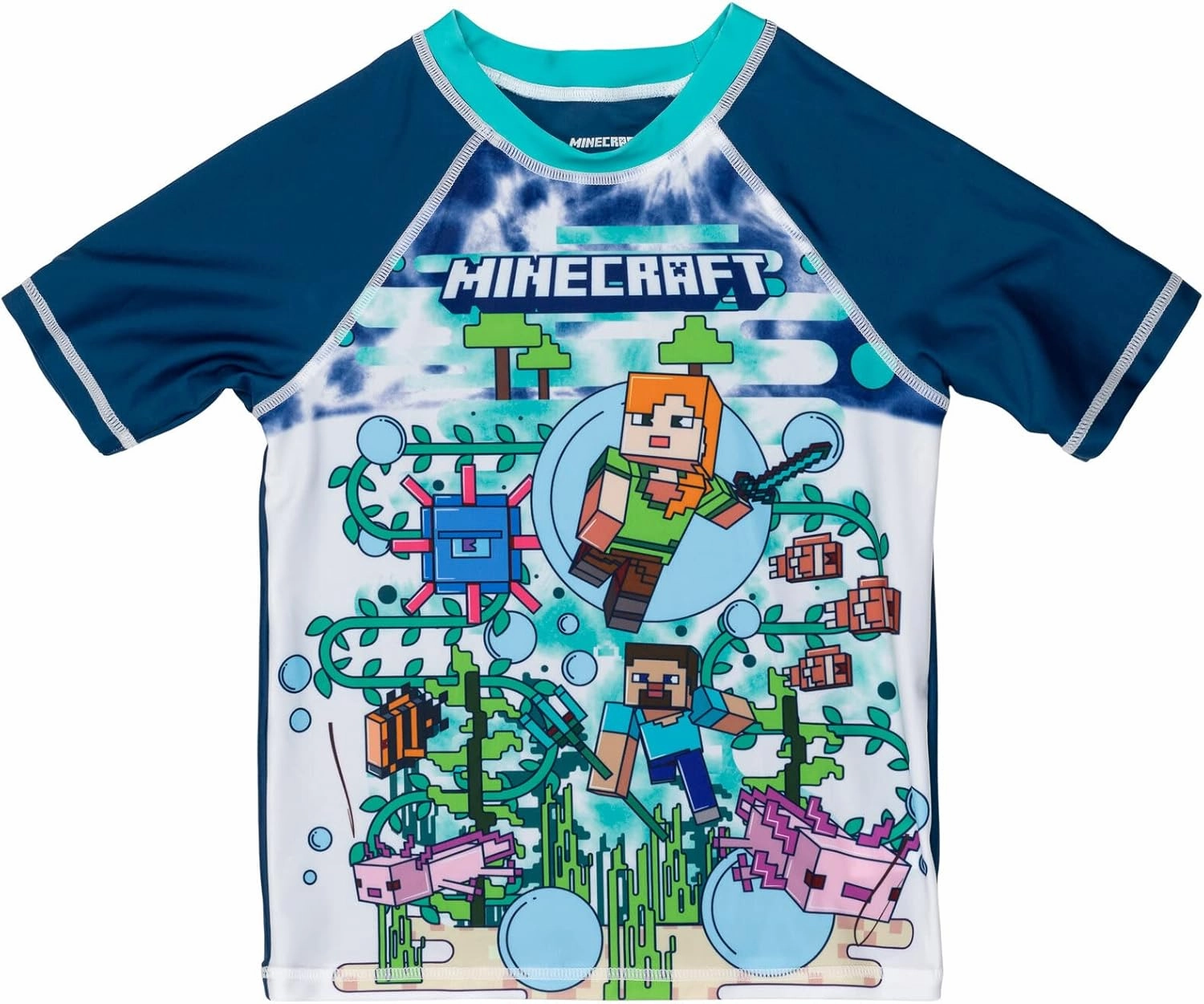 Minecraft Zombie Creeper Alex Steve Rash Guard and Swim Trunks Outfit Set Little Kid to Big Kid
