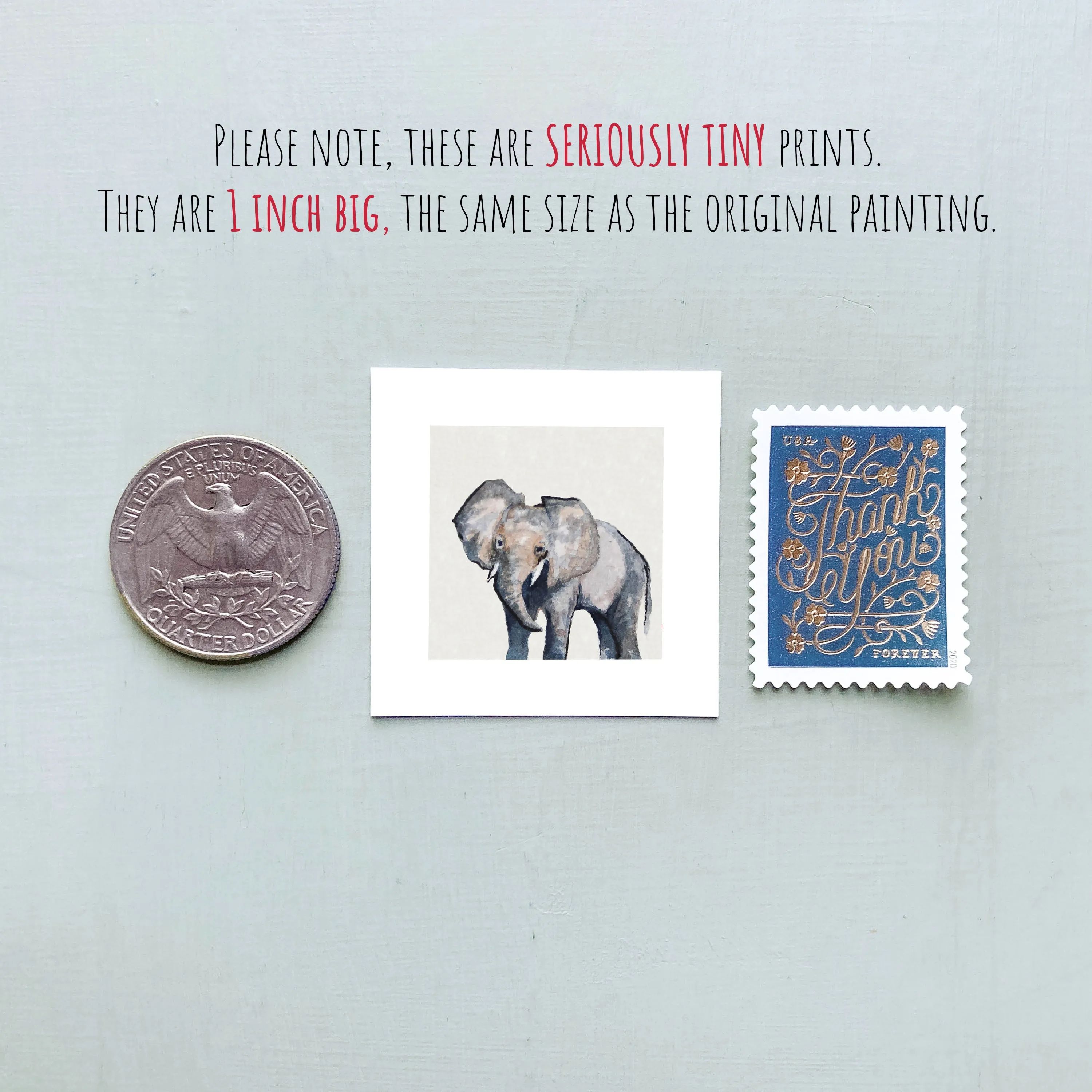 Mini 1" Elephant Watercolor Print