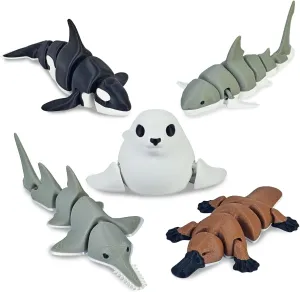 Mini 3D Printed Animals Fidget Toys Collection - 3D Printed Toys Unique Articulated Fidget,Home Office Executive Desk Decor - Shark Platypus Seal