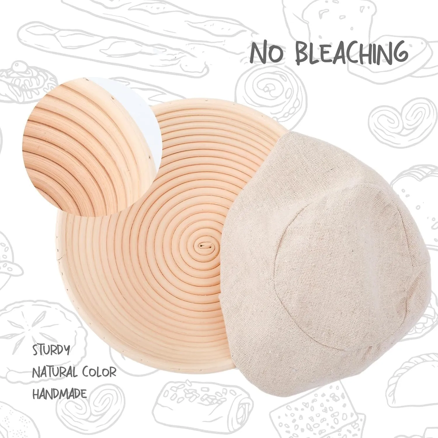 Mini Bread Dough Proofing Basket & Liner (Set of 6, 5 inch), Sourdough Bread Bakery Bowls for Professional & Home Bakers