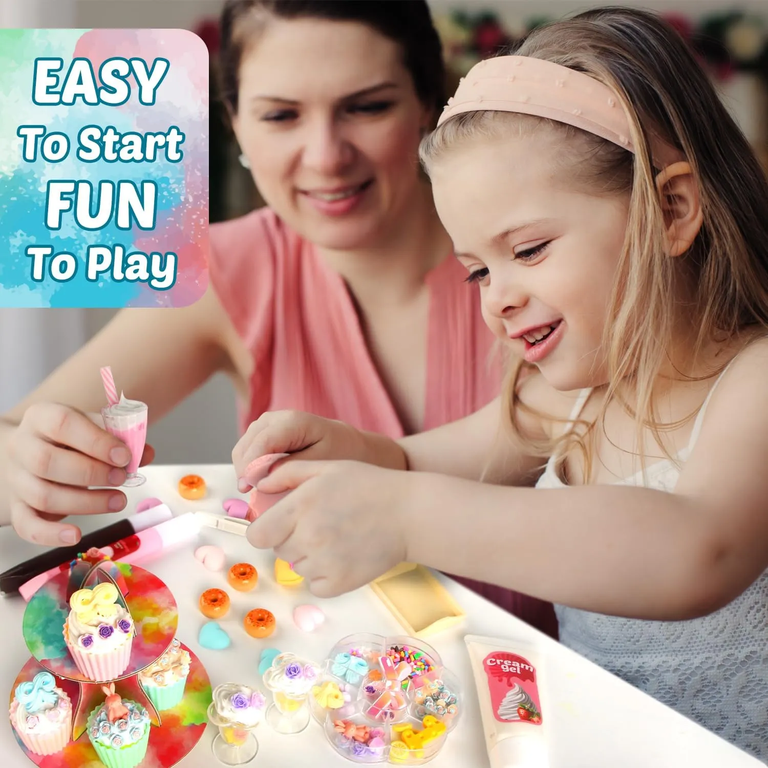 Mini Food Toys Flower Birthday Party Series with 17 Cake-Decorating Activity, Making Miniature Food Toys for Kids Age 6  Resin Play, Collectors, NOT Edible (Birthday Party)