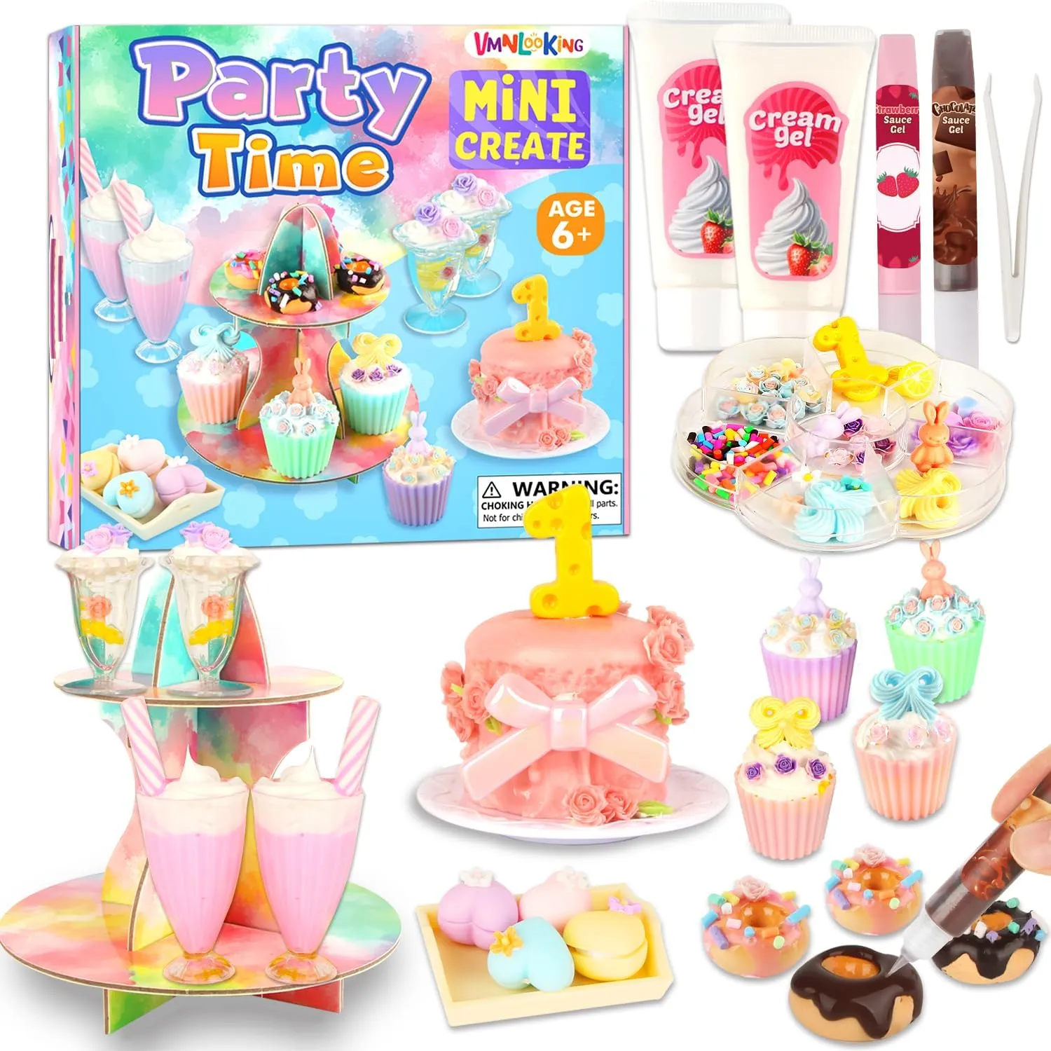 Mini Food Toys Flower Birthday Party Series with 17 Cake-Decorating Activity, Making Miniature Food Toys for Kids Age 6  Resin Play, Collectors, NOT Edible (Birthday Party)