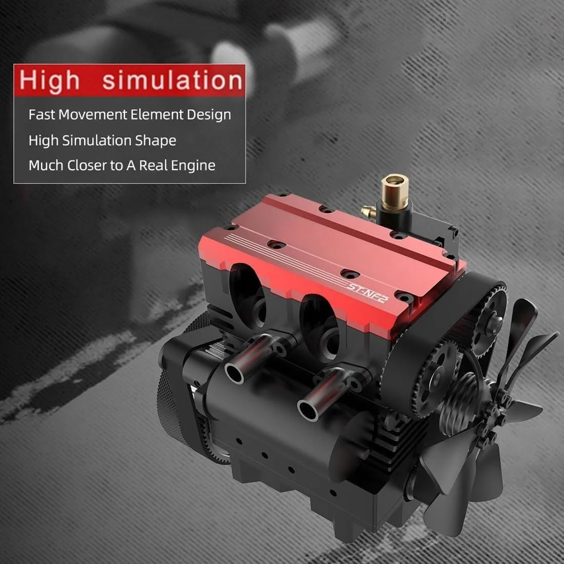 Mini Inline Double-Cylinder Four-Stroke Air Cooling Engine Build Kit - DIY Metal Physics Experiment Set for Adults (Silver)(Red)