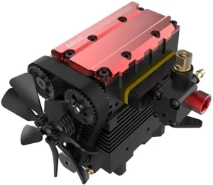 Mini Inline Double-Cylinder Four-Stroke Air Cooling Engine Build Kit - DIY Metal Physics Experiment Set for Adults (Silver)(Red)