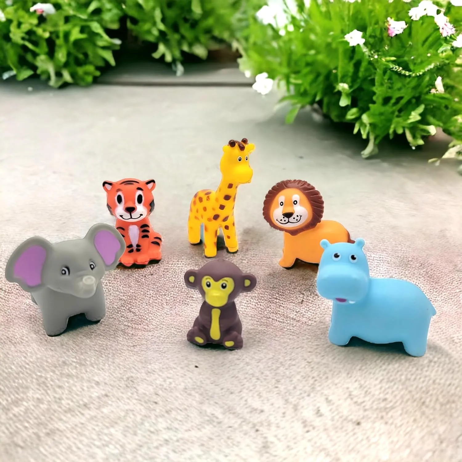 Mini Safari Zoo Rubber Animals (36 Pack) (2"-4") Soft Rubber Bath Toy Like Rubber Duckies. Giraffe, Elephant, Lion, Tiger, Hippo and Monkey. (36)