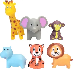 Mini Safari Zoo Rubber Animals (36 Pack) (2"-4") Soft Rubber Bath Toy Like Rubber Duckies. Giraffe, Elephant, Lion, Tiger, Hippo and Monkey. (36)