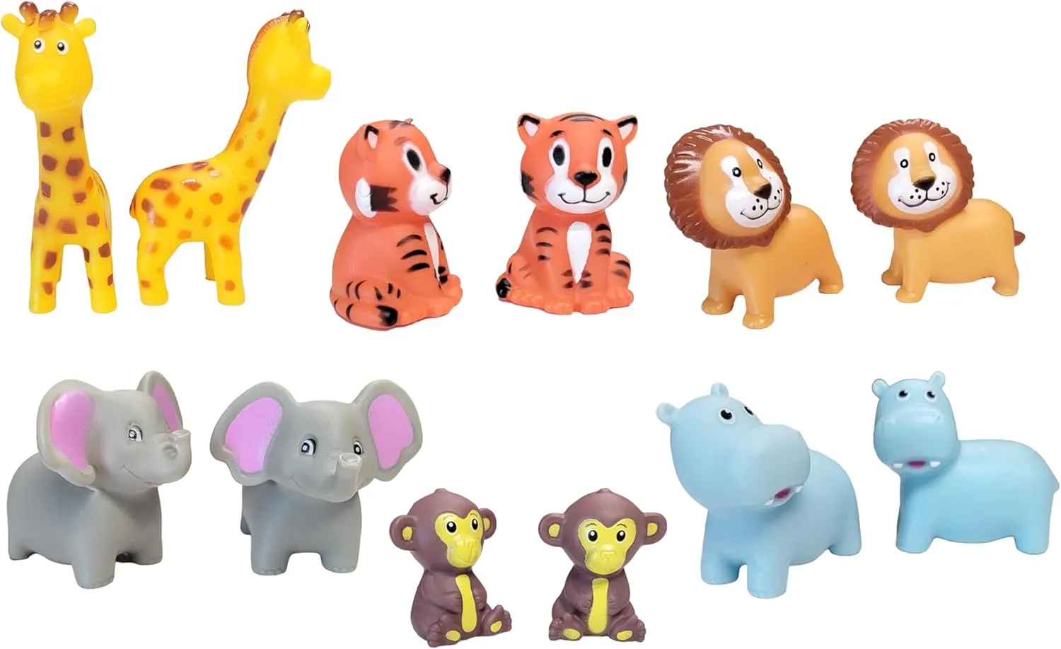 Mini Safari Zoo Rubber Animals (36 Pack) (2"-4") Soft Rubber Bath Toy Like Rubber Duckies. Giraffe, Elephant, Lion, Tiger, Hippo and Monkey. (36)