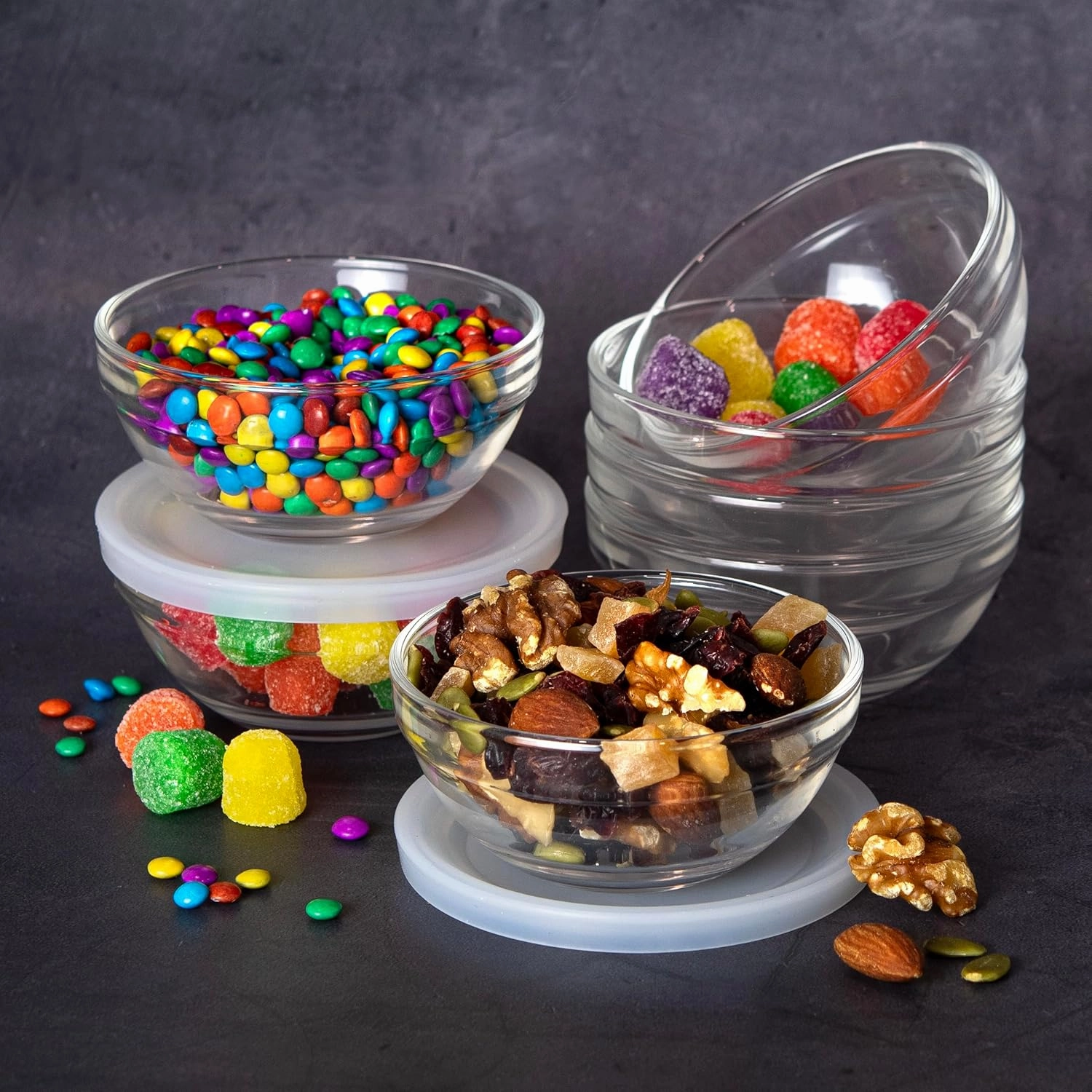 Mini 3.5 Inch Small Glass Bowls with Lids - Small Bowls Perfect for Prep, Dips, Nuts, or Candy - Meal Prep Bowls or Dessert Bowls, Set of 12