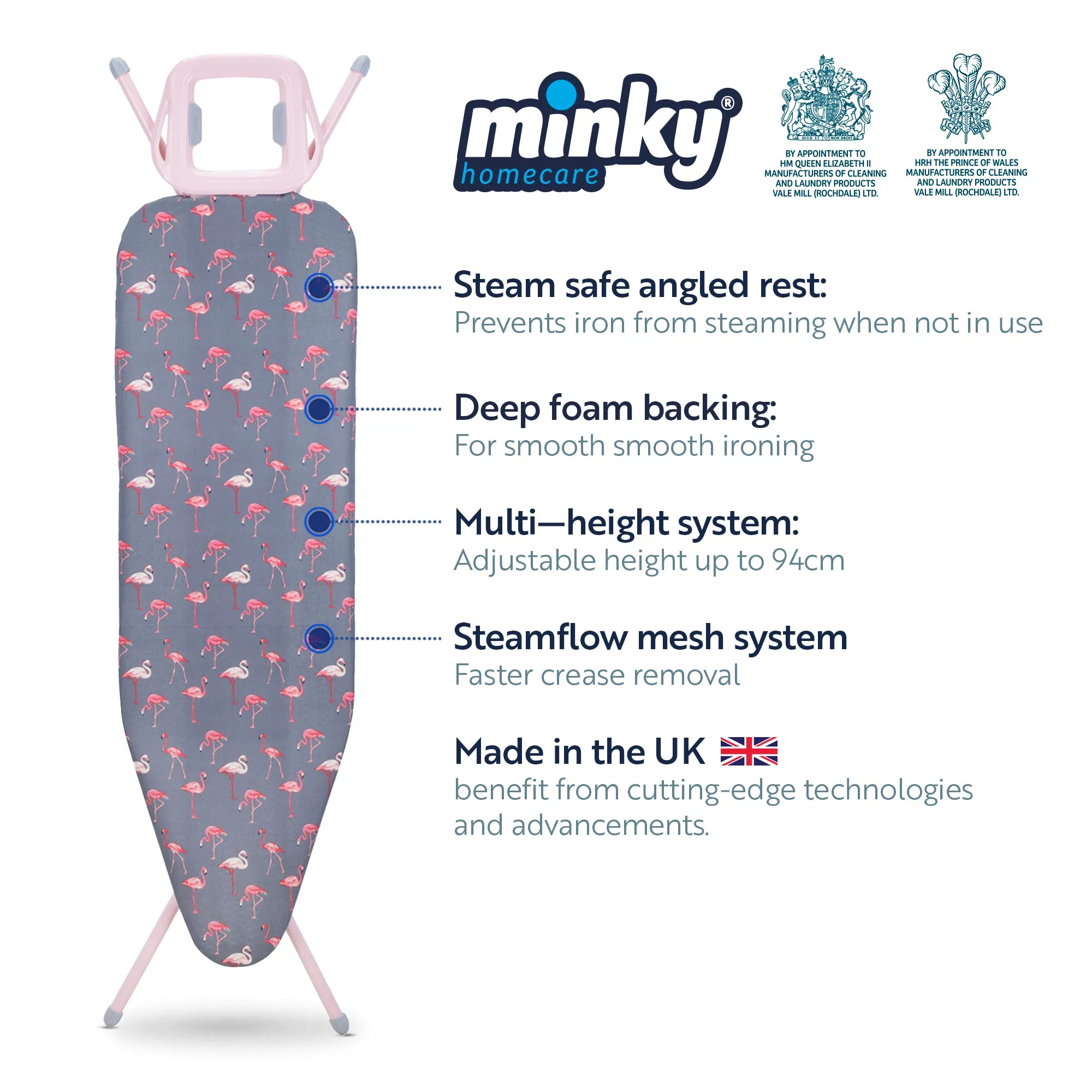 Minky Ironing Board - Flamingo Pink 122 x 38cm, Ironing Board Cover Included