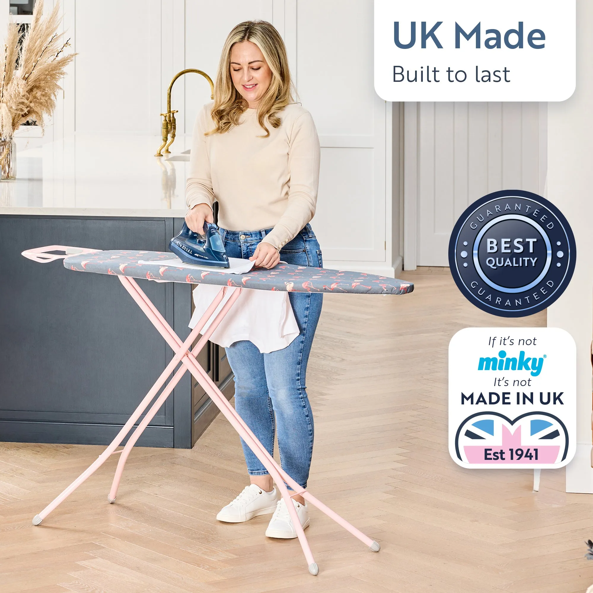 Minky Ironing Board - Flamingo Pink 122 x 38cm, Ironing Board Cover Included
