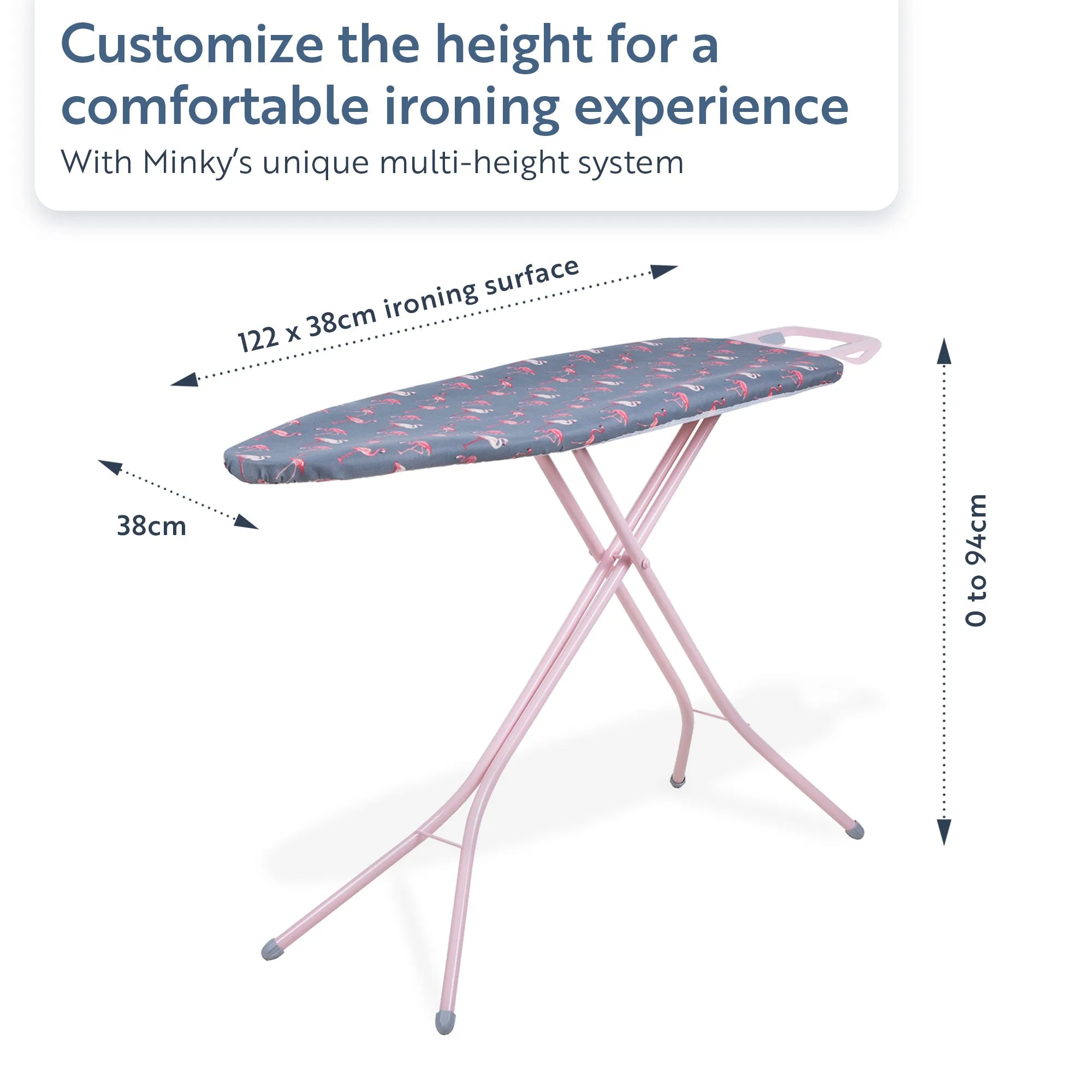 Minky Ironing Board - Flamingo Pink 122 x 38cm, Ironing Board Cover Included
