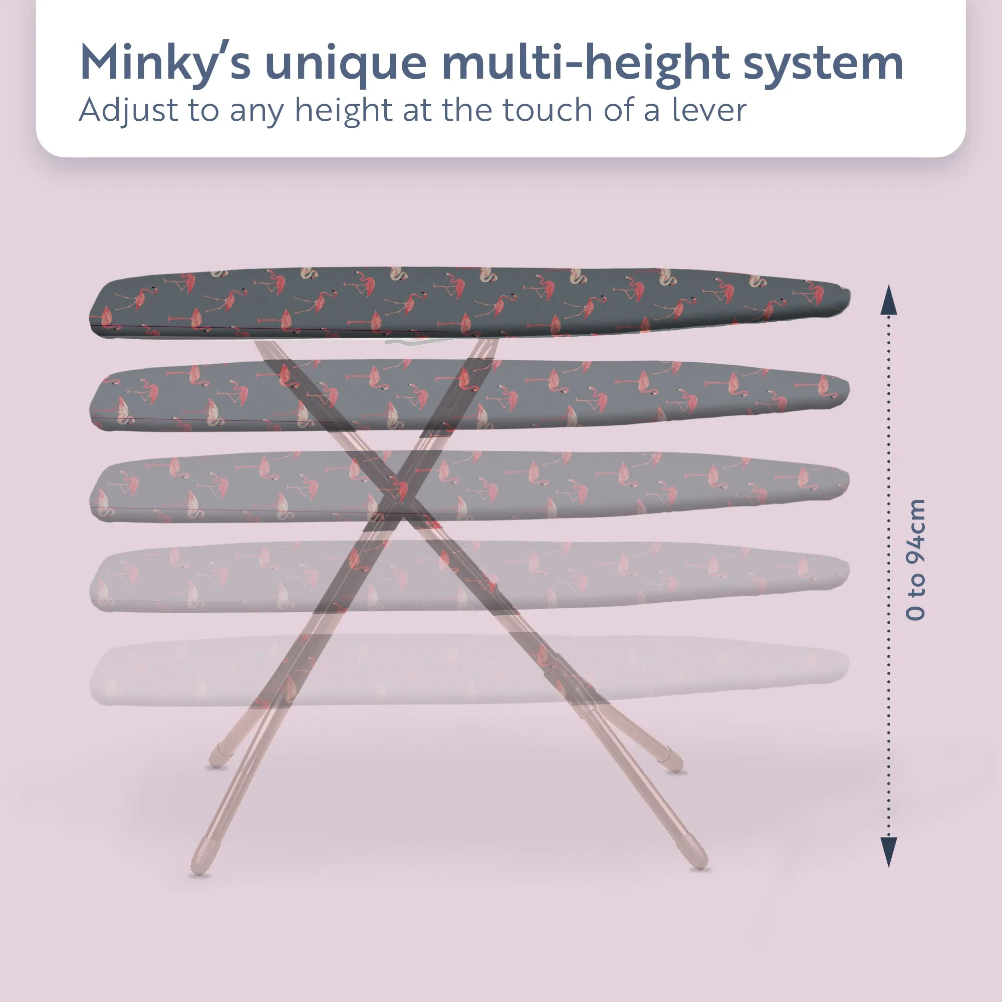 Minky Ironing Board - Flamingo Pink 122 x 38cm, Ironing Board Cover Included