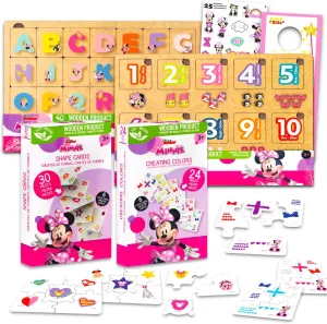 Minnie Mouse Educational Toys for Toddlers - Bundle with Educational Puzzles and Flash Cards Teaching Alphabet, Numbers, Shapes, Colors Plus Stickers, More | Minnie Mouse Learning Toys for Kids