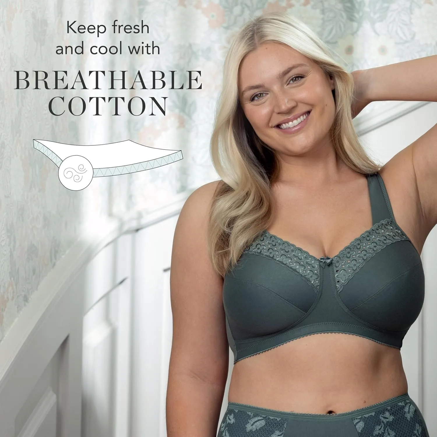 Miss Mary - Broderie Anglaise, Non Wired Bras for Women, Everyday Bras, Comfortable Cotton, Supportive with Full Coverage