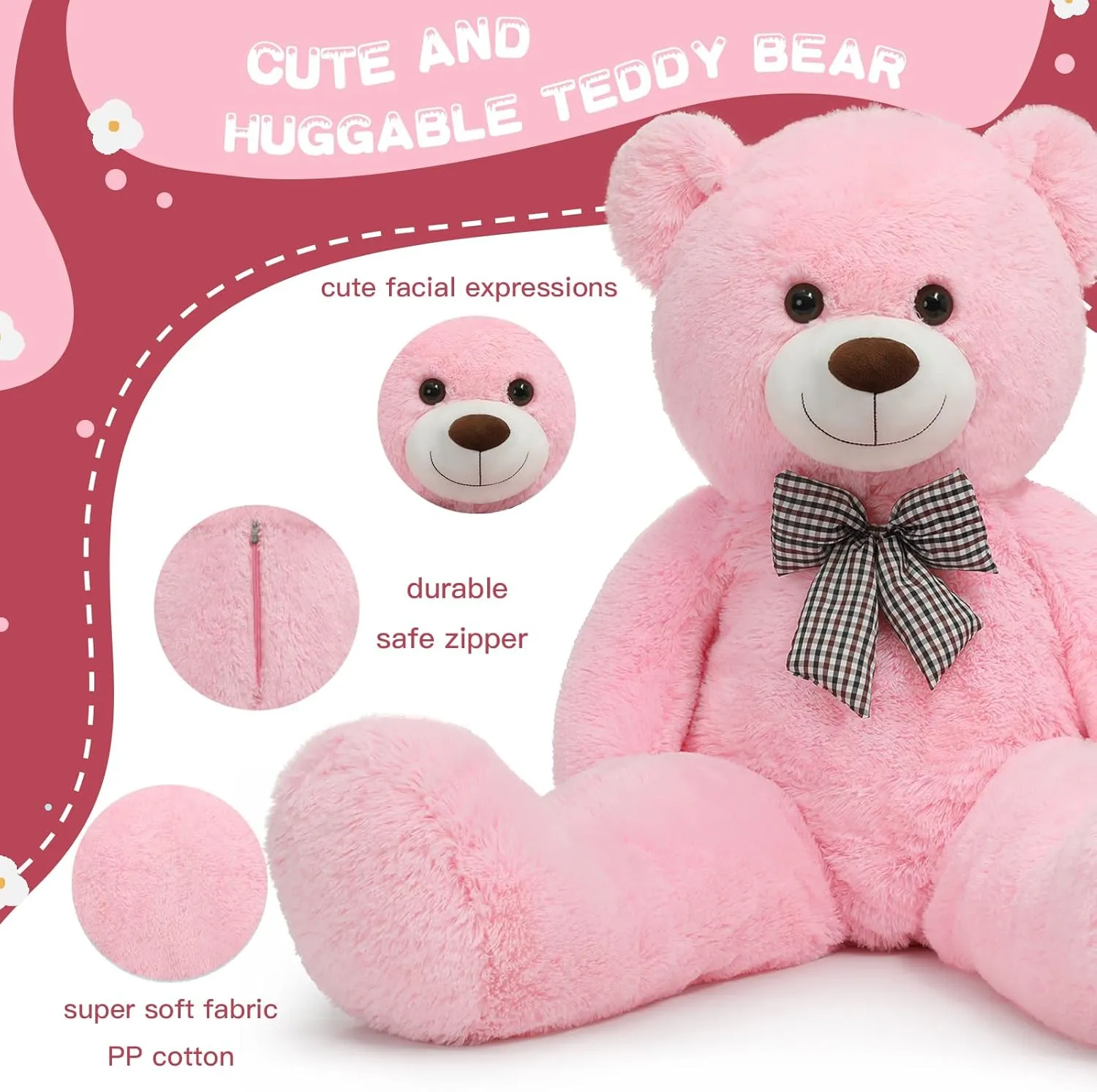 Misscindy Giant Teddy Bear Plush Stuffed Animals for Girlfriend or Kids 47 inch, (Pink)