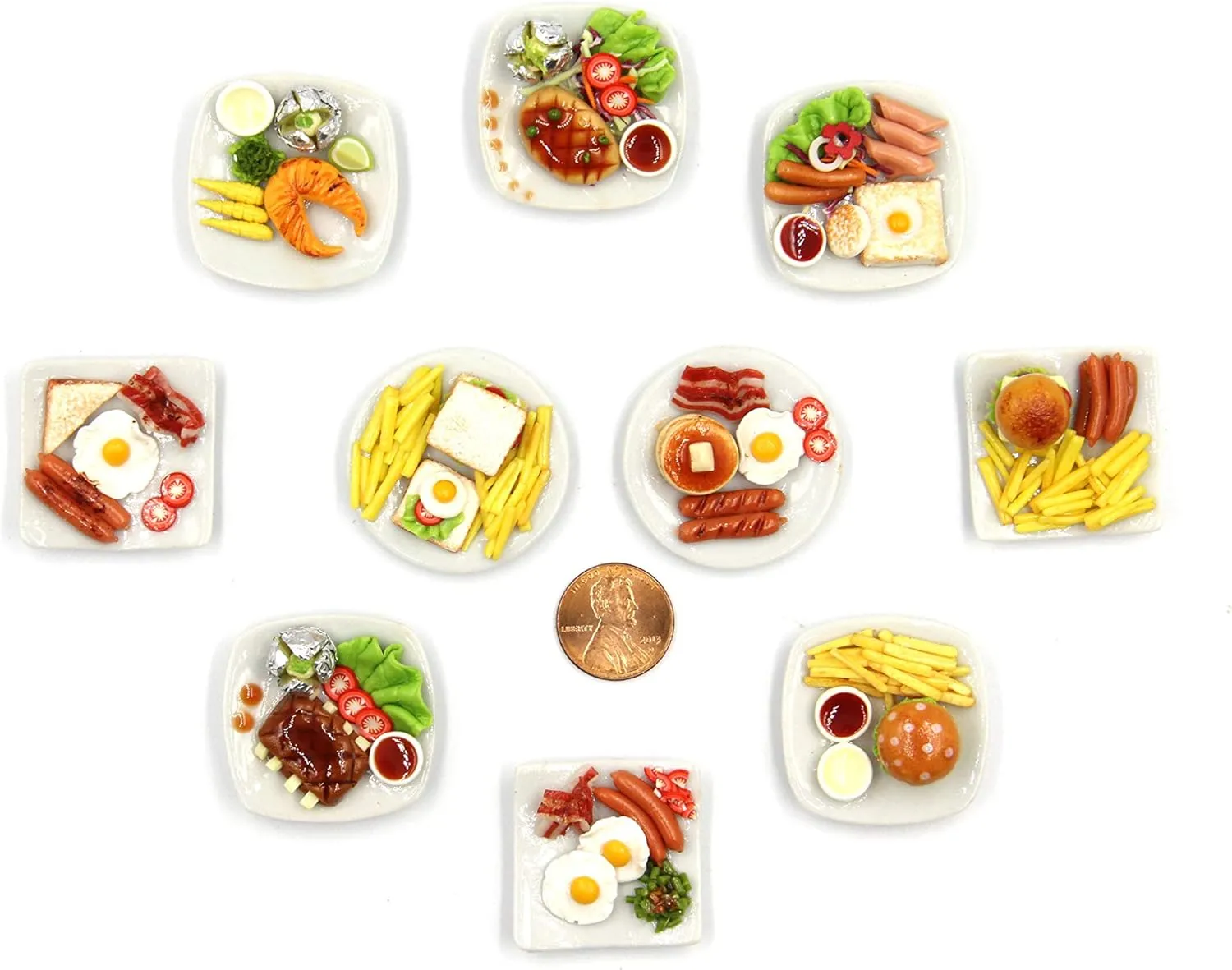 Mixed 10 Assorted Breakfast Set - Miniature Food, Tiny Food for Decoration Dollhouse, Doll House, Diorama (Scale 1:12, 1/12)