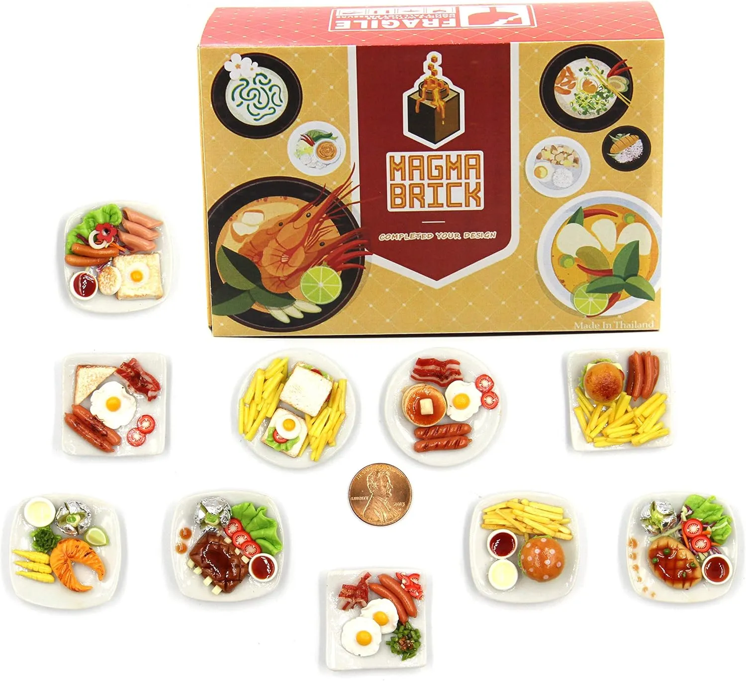 Mixed 10 Assorted Breakfast Set - Miniature Food, Tiny Food for Decoration Dollhouse, Doll House, Diorama (Scale 1:12, 1/12)