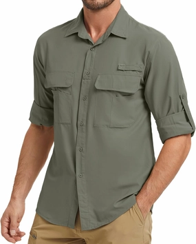 mixtiq Men’s Safari Sun UV Protection Shirts Loog Sleeve UPF 50  Quick Dry Lightweight Cooling Hiking Fishing Camping Shirts